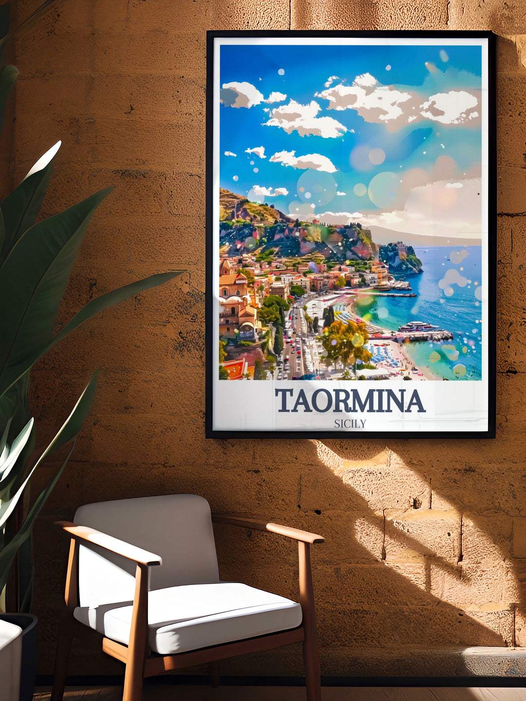 Stunning Italy print featuring Taormina Beach and Isola Bella. This art print highlights the vibrant and tranquil aspects of Taorminas coastline and Isola Bella. Perfect for enhancing any living space with a Mediterranean flair.