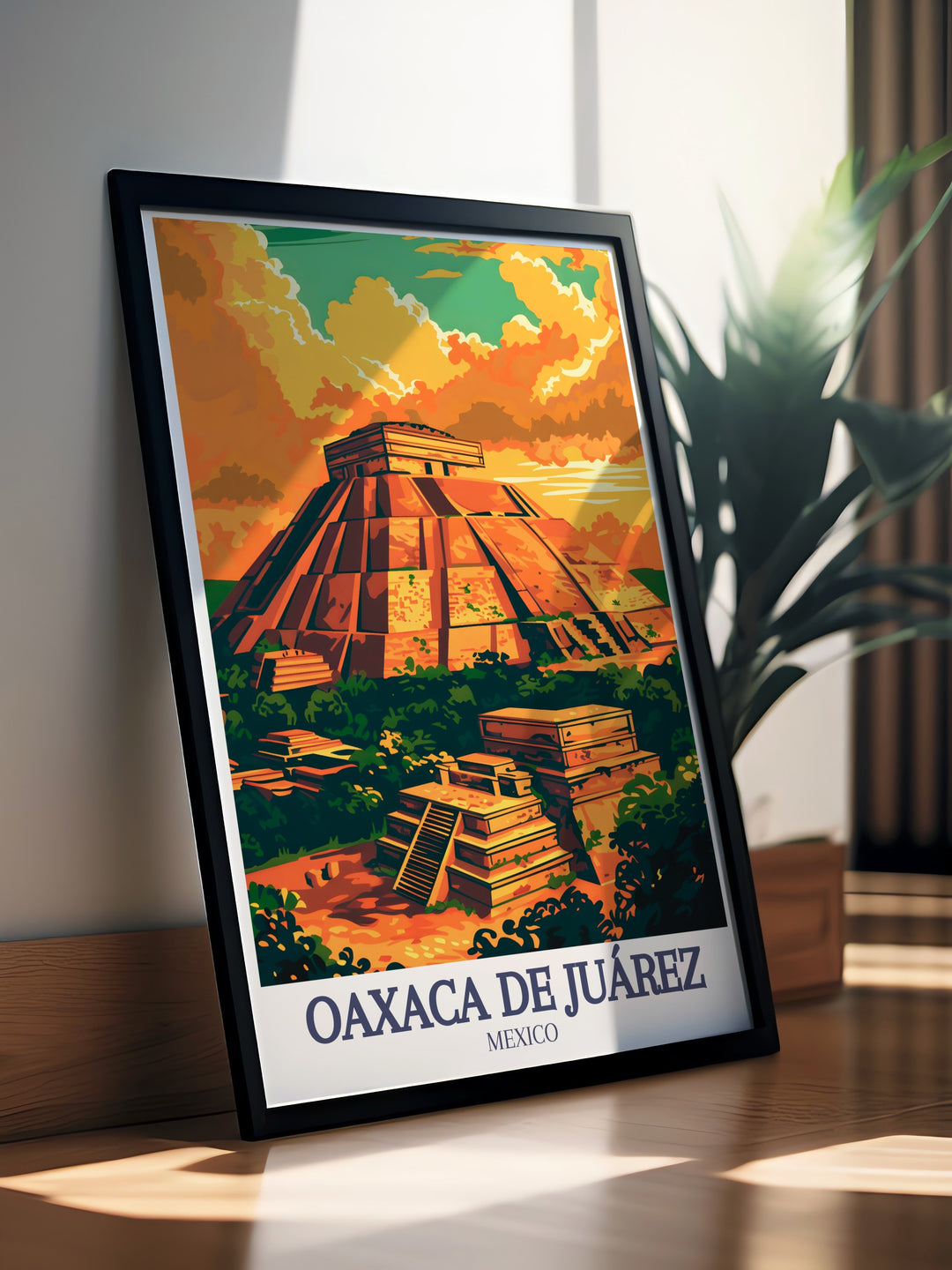 Featuring Oaxaca de Juárez and Monte Albán, this travel print highlights the stunning mix of ancient Zapotec architecture and modern Mexican city life. Perfect for history buffs and art lovers, this Mexico wall art showcases the richness of Oaxacas cultural legacy.