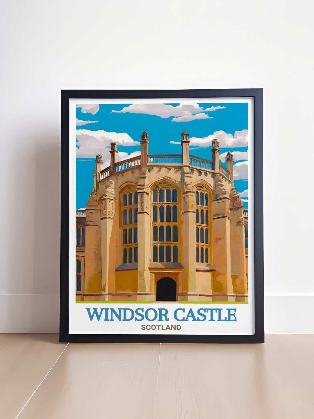 Bring a piece of English history into your home with this beautifully detailed travel print of Windsor Castle and St. Georges Chapel. Ideal for history enthusiasts and travel lovers, this artwork adds a touch of British charm to any space.