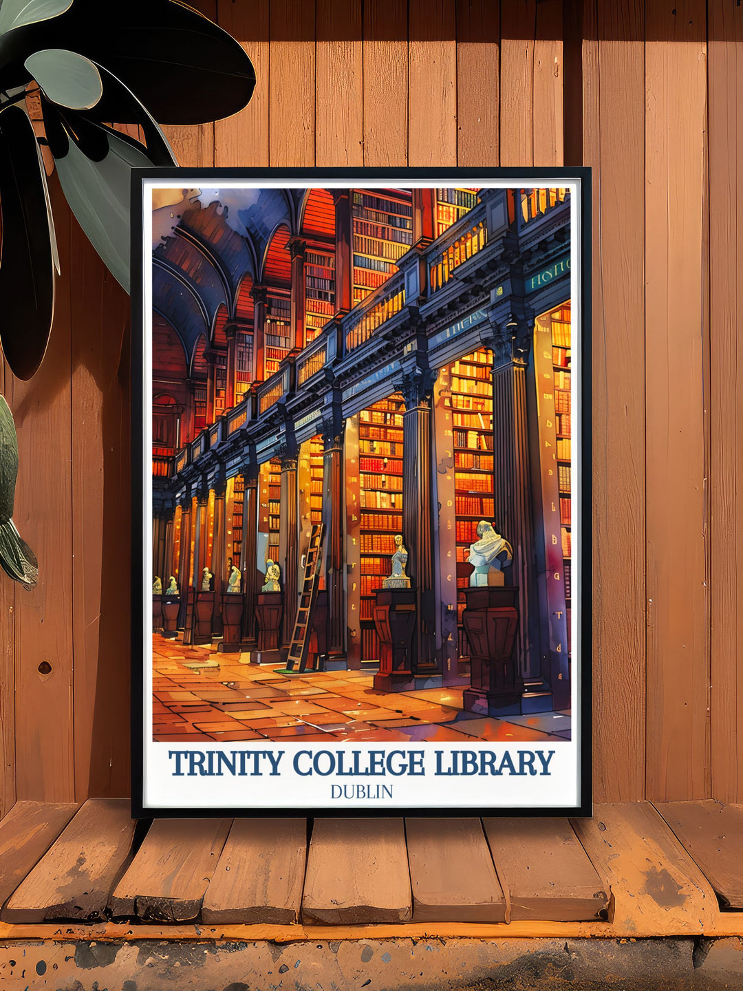 Detailed Dublin University print showcasing Trinity College Long Room and Book of Kells a unique and thoughtful gift for Dublin enthusiasts and architecture print collectors