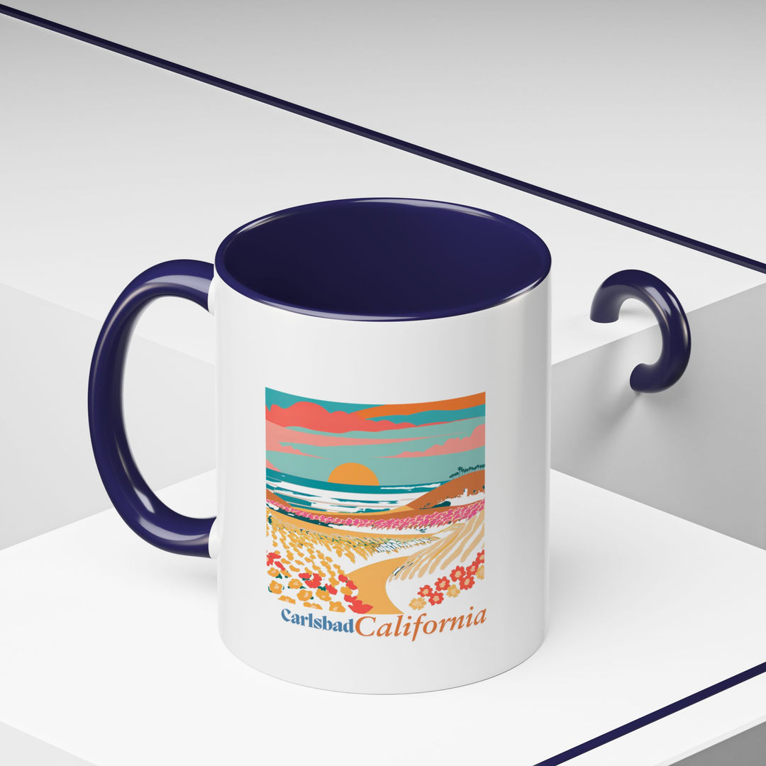 This Carlsbad California mug is a perfect blend of artistic design and practicality. Featuring vibrant artwork inspired by Carlsbad’s coastal beauty, it is dishwasher-safe and ideal for coffee or tea lovers. A perfect gift for anyone who loves the city.