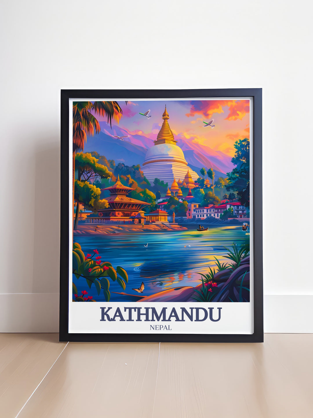 This vibrant Kathmandu poster print captures Nepals iconic landmarks, including Mount Everest and Durbar Square. Perfect for travelers and art lovers, this canvas art brings the beauty of Nepals rich culture into your home.