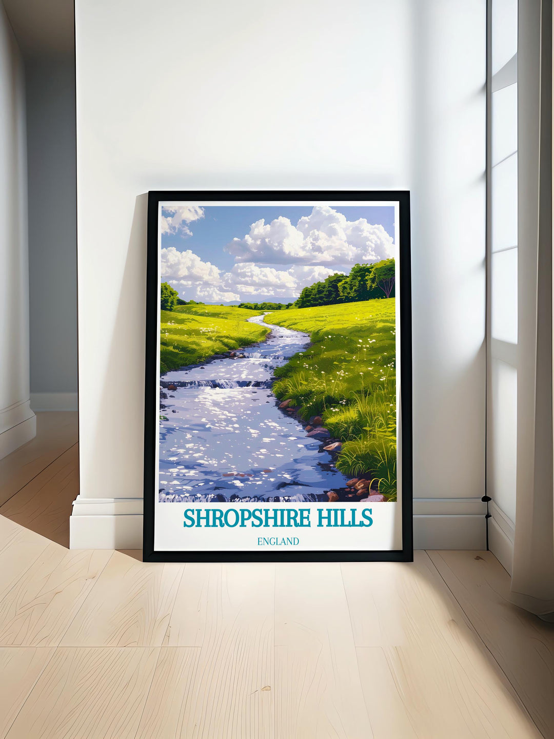 Shropshire Hills Print featuring Carding Mill Valley brings the beauty of the Shropshire Hills AONB into your home with a vintage travel design that celebrates the natural charm of this National Park perfect for any nature lover or art enthusiast seeking timeless decor.