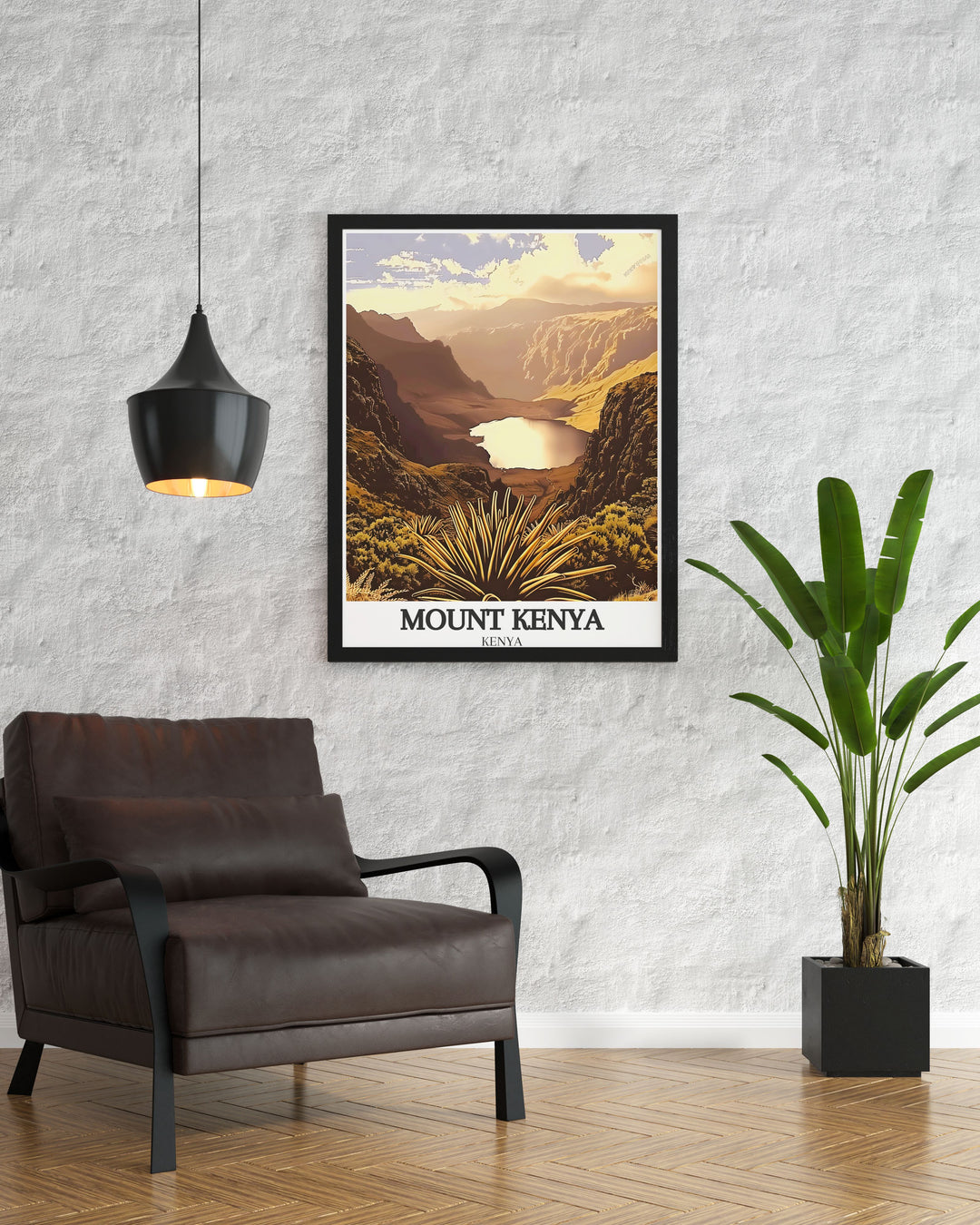 Elegant home decor featuring Mount Kenya poster with Chogoria Route and Lake Michaelson this digital download offers vintage poster charm with modern prints perfect for adding a touch of adventure to any room