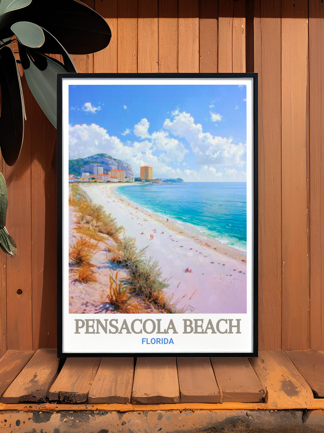 Captivating canvas print of Pensacola Beachs Casino Beach, highlighting the lush coastal beauty of Florida. Perfect for adding a touch of elegance to your space. This print brings the peaceful beauty of Floridas coastline into your home.