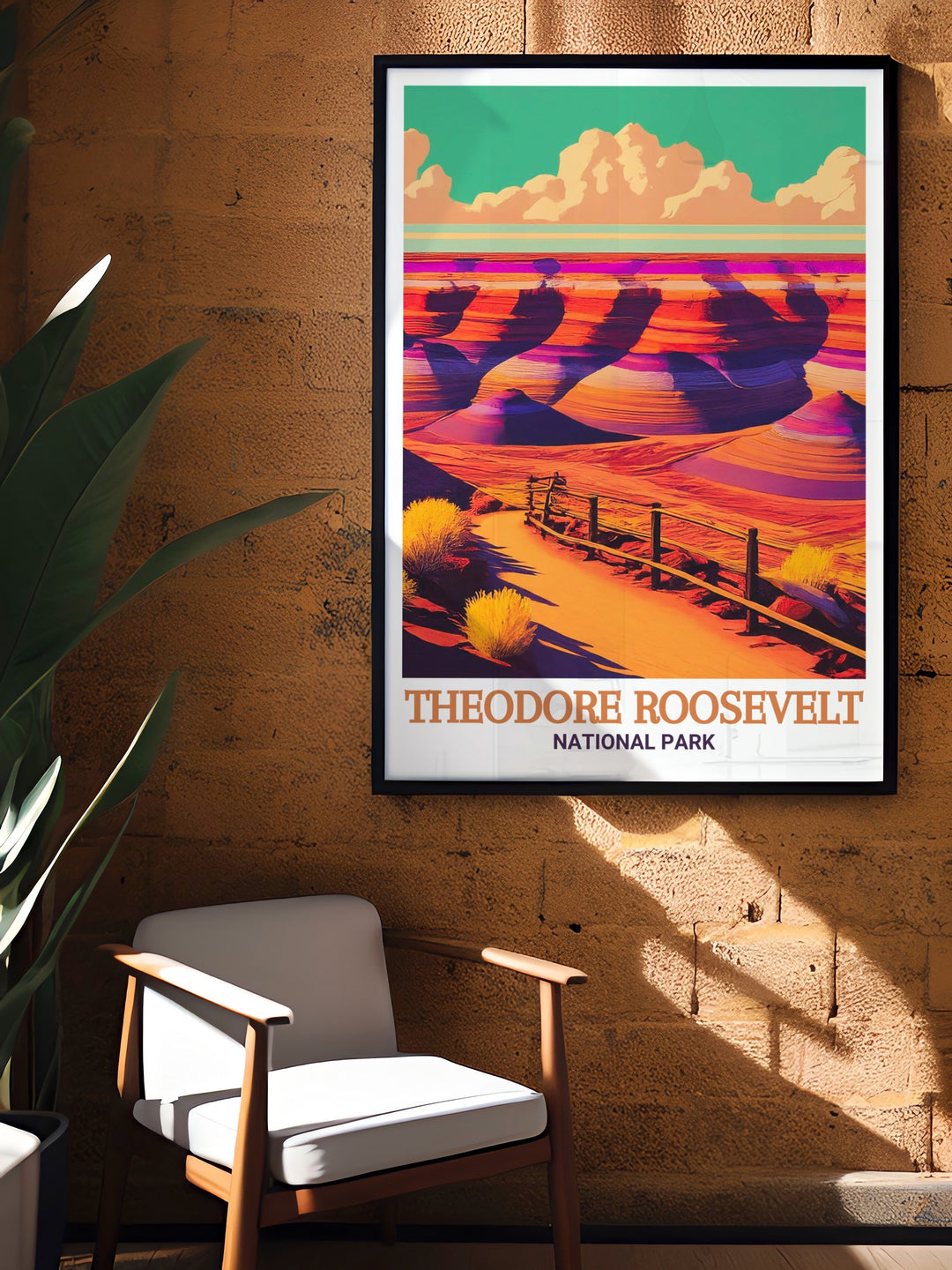 Theodore Roosevelt poster featuring Painted Canyon Overlook is a perfect addition to your National Park Decor collection its vibrant colors and intricate details make it a stunning piece of wall art for any room in your home.