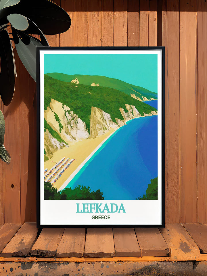 Elegant Egremni Beach Wall Art from Lefkada Island perfect for Greece Travel Poster enthusiasts this piece captures the serenity of the coastline and offers a stunning addition to any Greece Island Decor or Lefkada Artwork collection