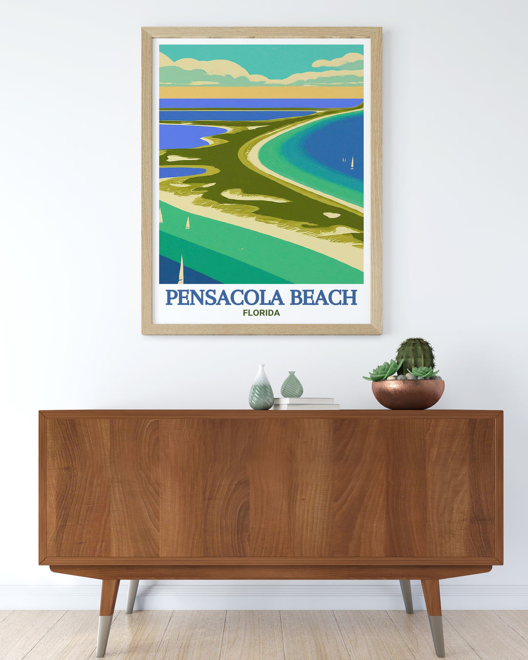 Stunning travel poster of Gulf Islands National Seashore, showcasing the breathtaking scenery of Pensacola Beach in Florida. A perfect gift for nature and art lovers. The vibrant colors and intricate details capture the serene ambiance of this famous destination.