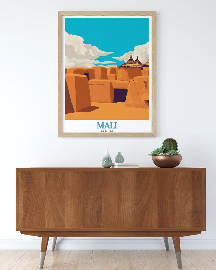 Capture the rugged beauty of the Bandiagara Escarpment in Mali with this travel print. Perfect for lovers of African landscapes, this poster showcases one of the most iconic landmarks in Africa.