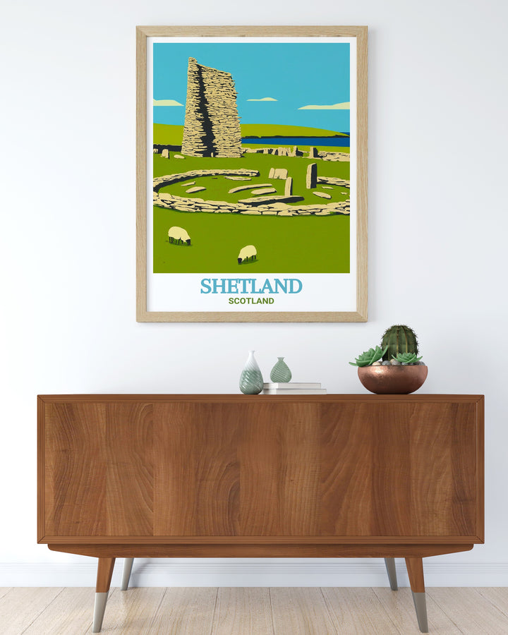 Custom Print of Shetlands Jarlshof Settlement, offering a unique and personalized take on this iconic Scottish landmark. The artwork captures the essence of Shetlands history and landscapes, making it a meaningful gift for anyone with a connection to Scotland or the Shetland Islands.