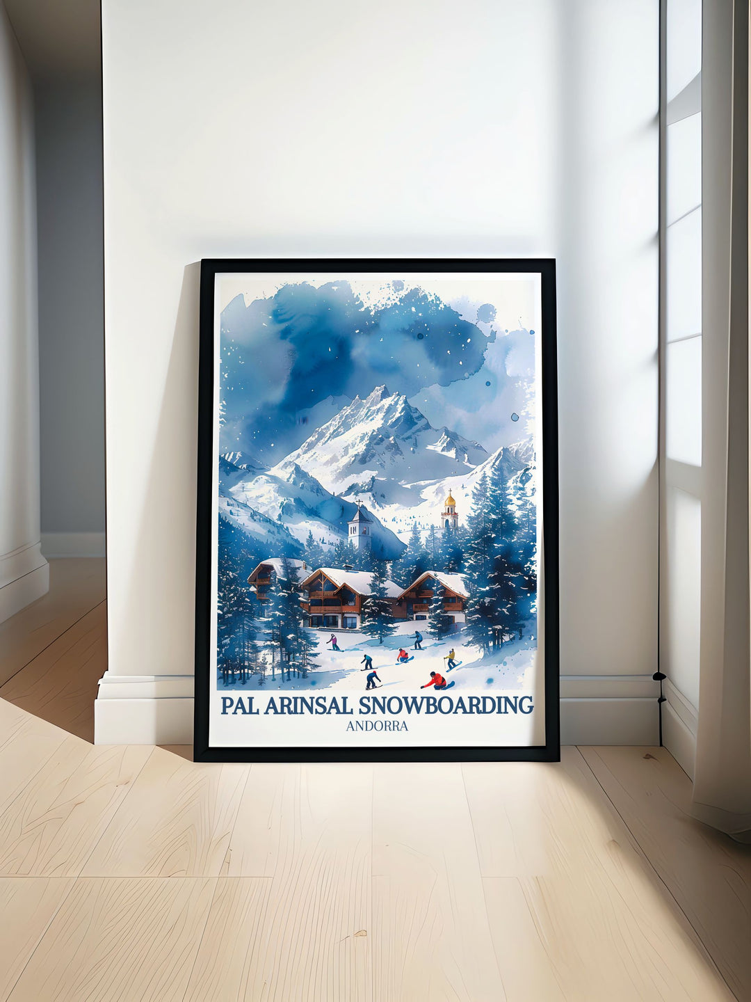 Vintage Ski Print featuring Andorras Vallnord ski area and Sant Andreu church perfect for elegant home decor and showcasing the stunning Pyrenees Mountains and iconic ski resorts in beautiful retro posters