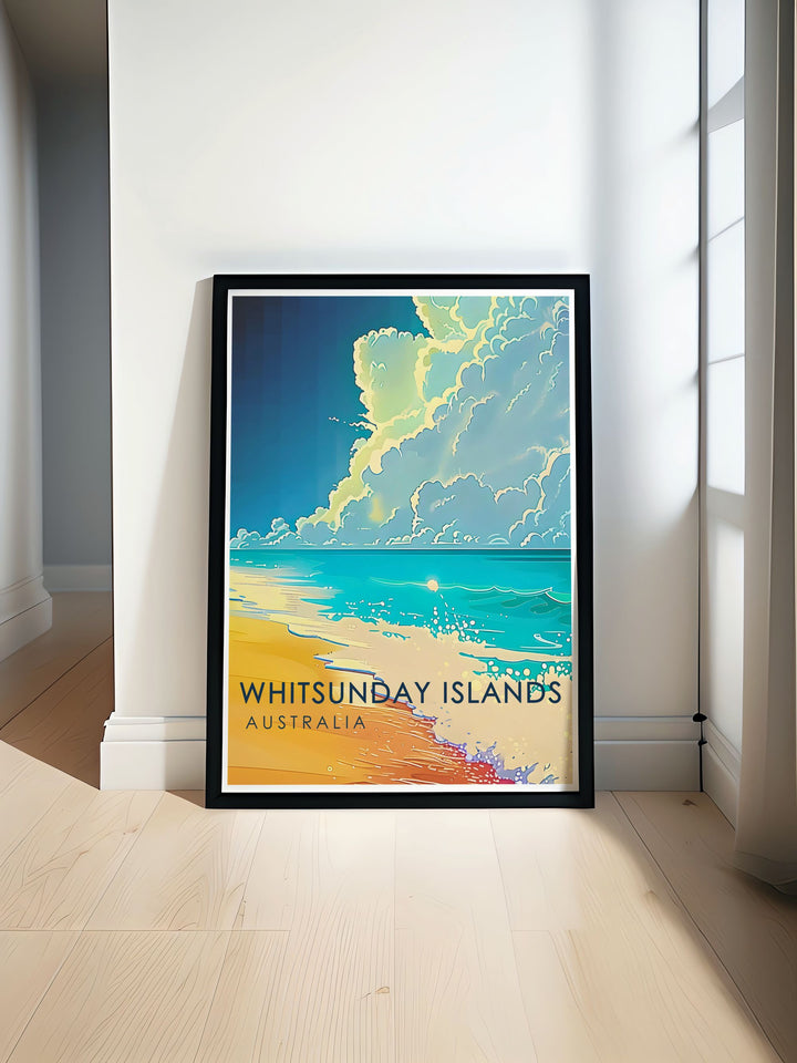 Whitehaven Beach modern print featuring the stunning white sands and crystal clear waters of Australias Whitsunday Islands ideal for adding a touch of coastal charm to your home