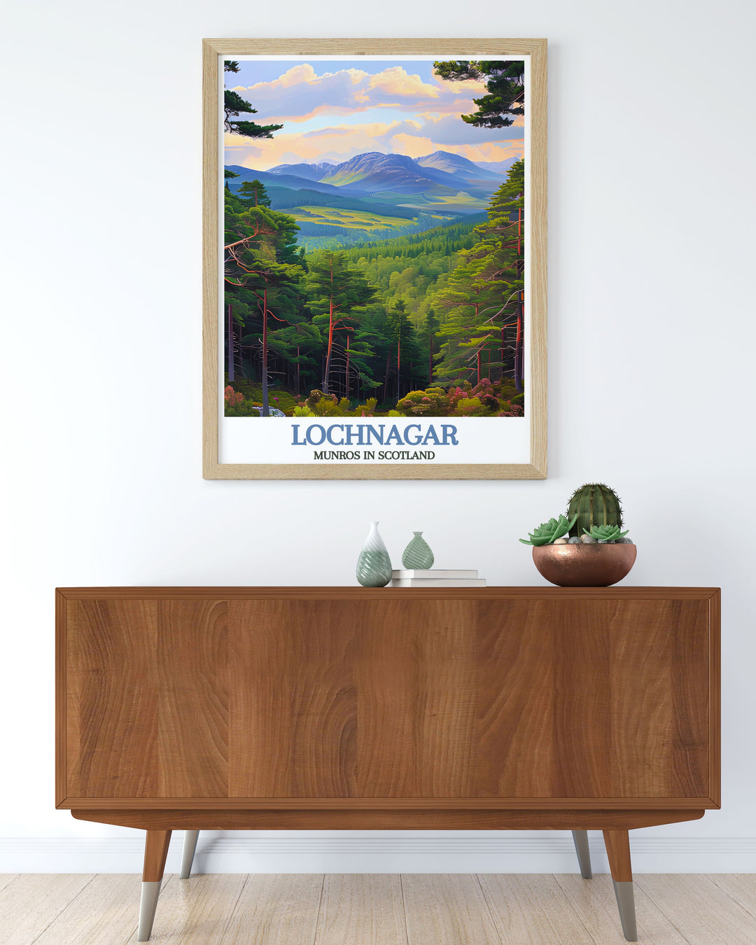 Ballochbuie Forest Vintage Print highlighting the serene landscapes and dramatic vistas of the Scottish Highlands with beautiful depictions of Lochnagar Munro and Beinn Chìochan Munro perfect for nature lovers and adventure seekers