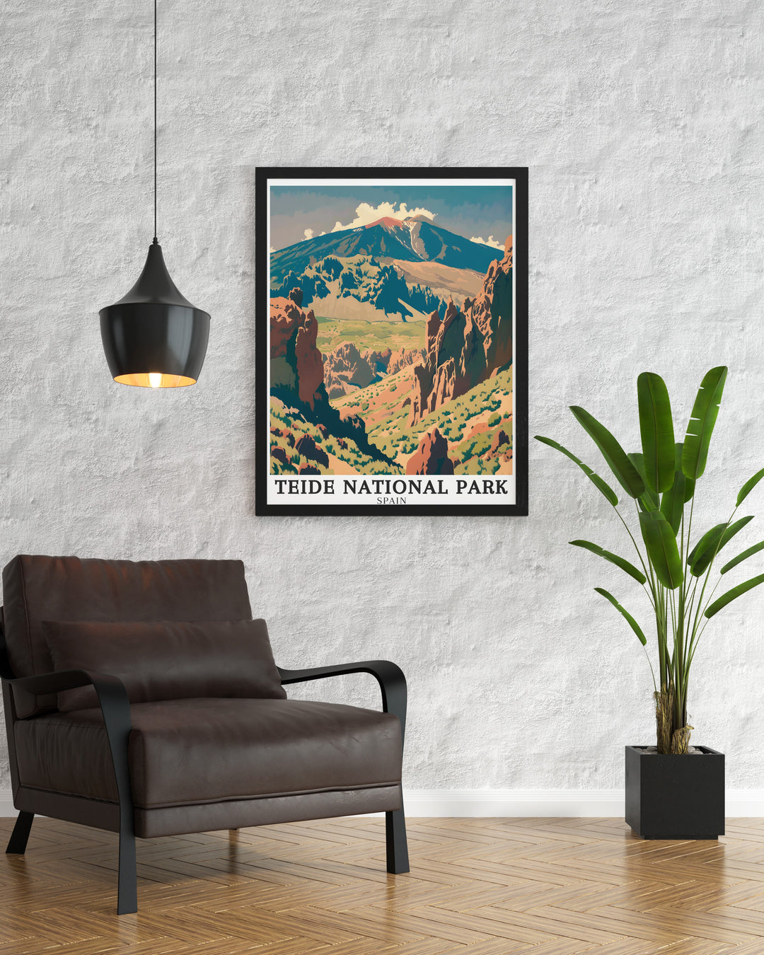 A detailed travel print of Teide National Park, highlighting the volcanic majesty of Teide and the serene beauty of Siete Cañadas. This vibrant poster is perfect for anyone who appreciates Spains unique landscapes and wants to add a touch of adventure to their wall decor.