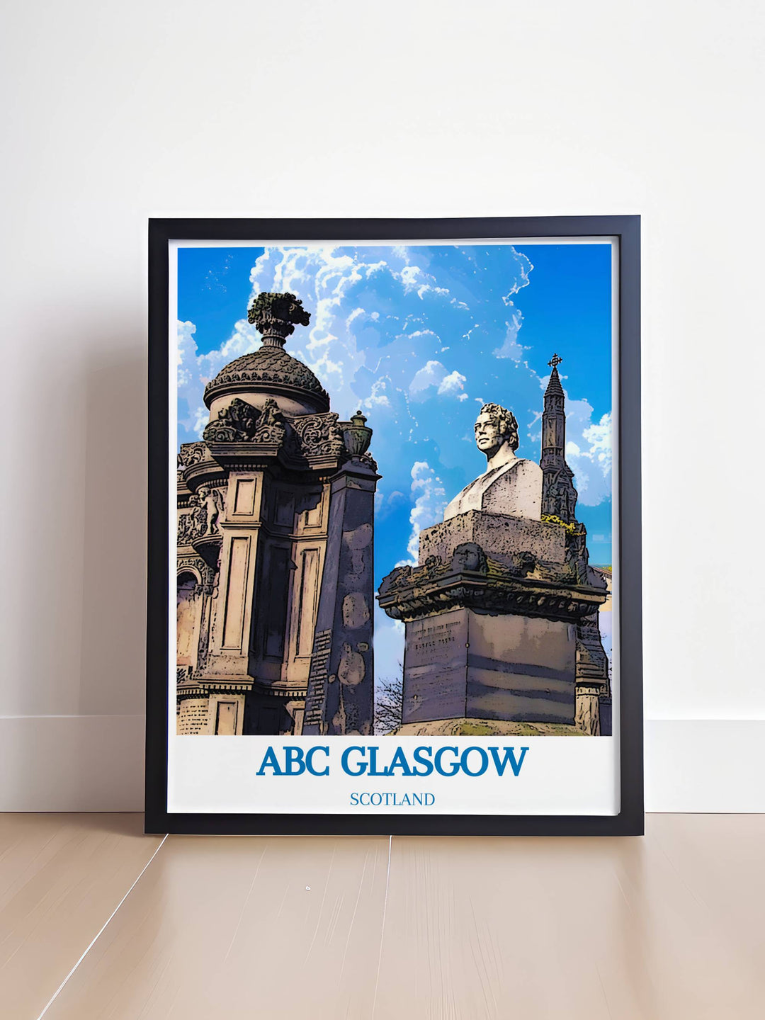 Framed print of glasgow and necropolis capturing the beauty and history of this iconic site along with Glasgows renowned music venues including ABC Glasgow.