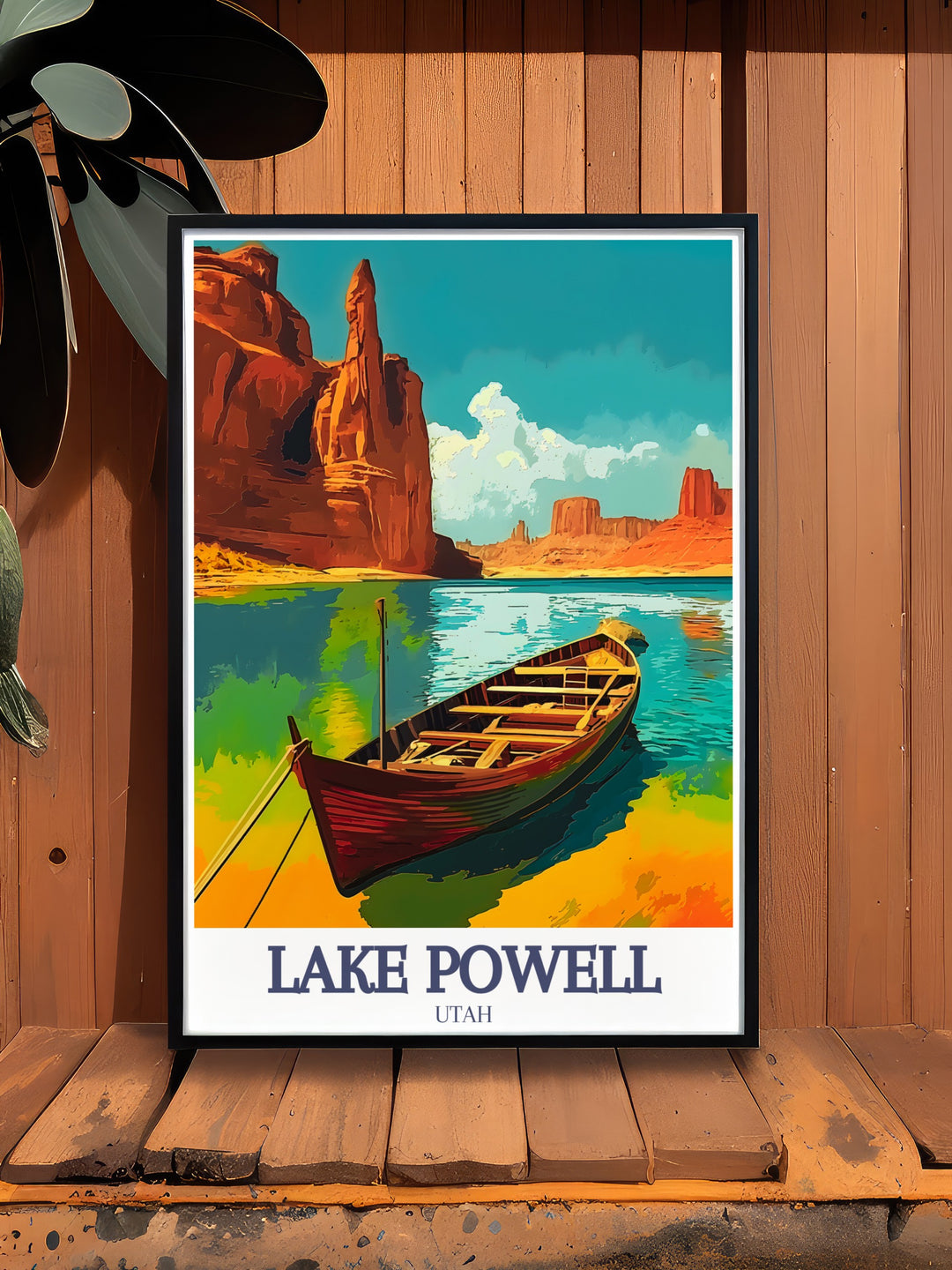 Enhance your home with this travel poster, showcasing the sweeping views of Lake Powells Glen Canyon cove and Padre Bay. A great gift for anyone who loves adventure, travel, and the American Southwest.