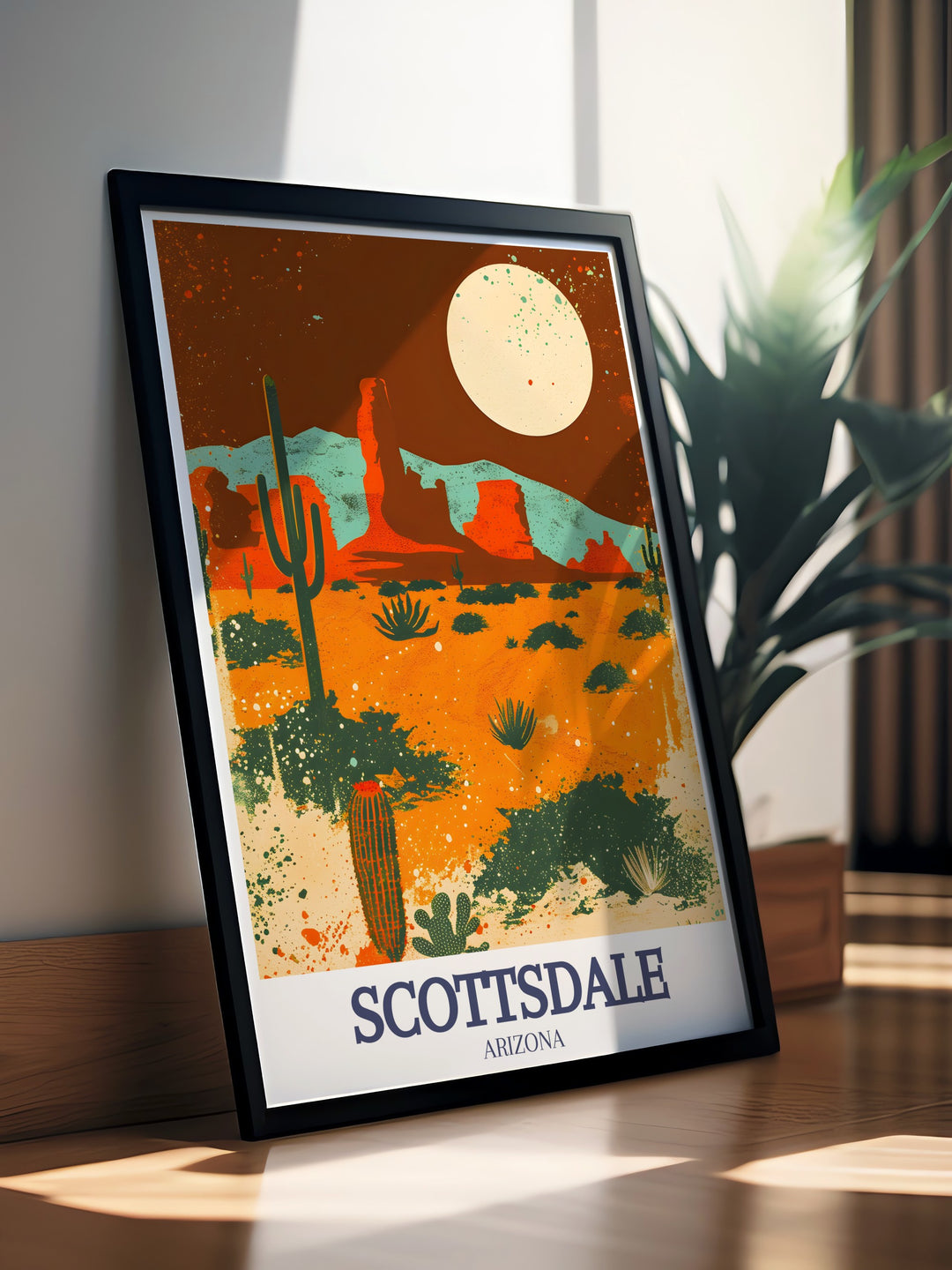 Experience the beauty of Arizona with this Scottsdale Travel Print, featuring the iconic landscapes of Scottsdale, Red Rock Canyon, and Cathedral Rock. This artwork captures the vibrant desert hues and stunning rock formations, making it the perfect addition to any nature lovers home.