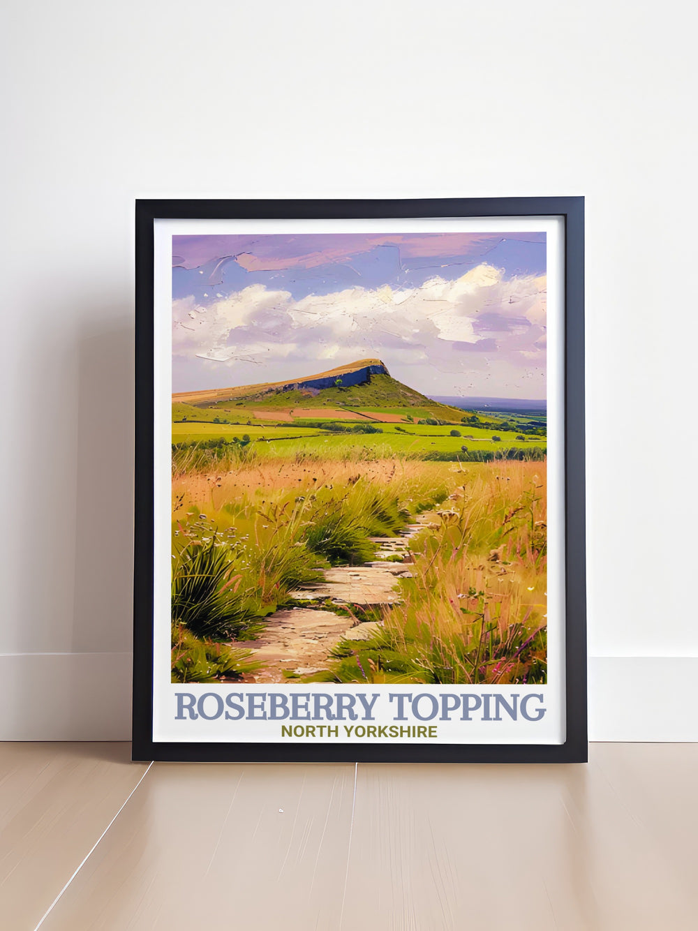 Celebrate the rugged beauty of the North York Moors with this Roseberry Topping poster. Ideal for adventurers and outdoor enthusiasts, this artwork captures the stunning landscape of one of North Yorkshires most famous peaks.