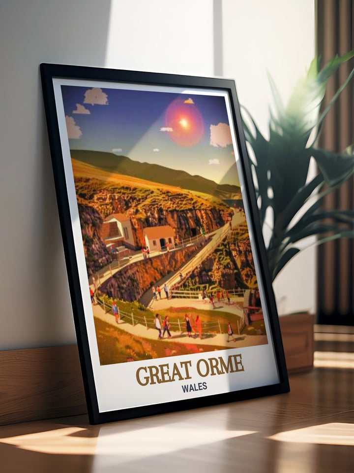 This Great Orme wall art, featuring the iconic Great Orme Copper Mines, is perfect for anyone looking to add a touch of Welsh history to their home décor. A great gift for travel lovers or history enthusiasts.