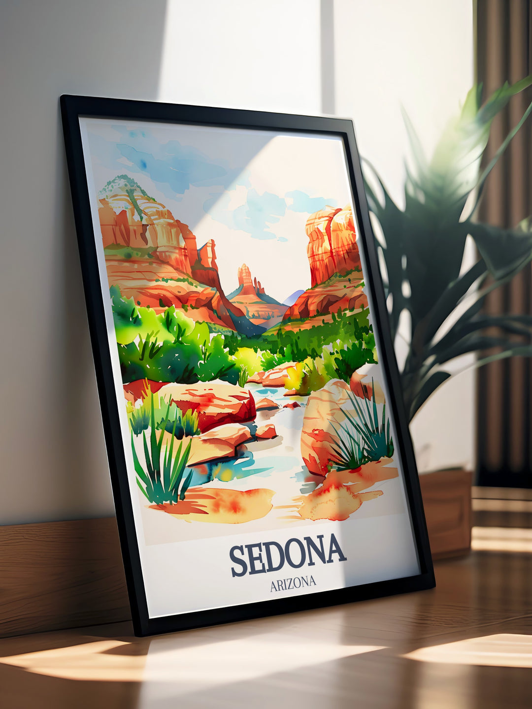 Sedona Wall Art illustrating the dramatic peaks of Bell Rock and the serene Oak Creek Canyon ideal for adding a touch of Southwestern charm to your space.