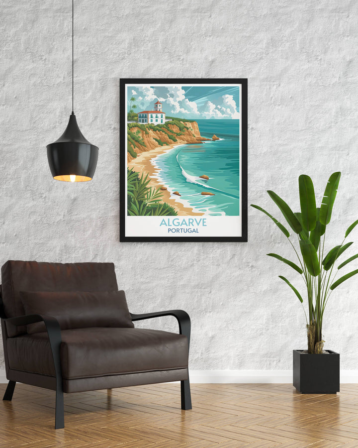 Algarve Beaches decor showcasing the timeless beauty of Portugals southern coast with a stunning city print. Ideal for adding a touch of elegance to your home or as a unique Christmas gift.