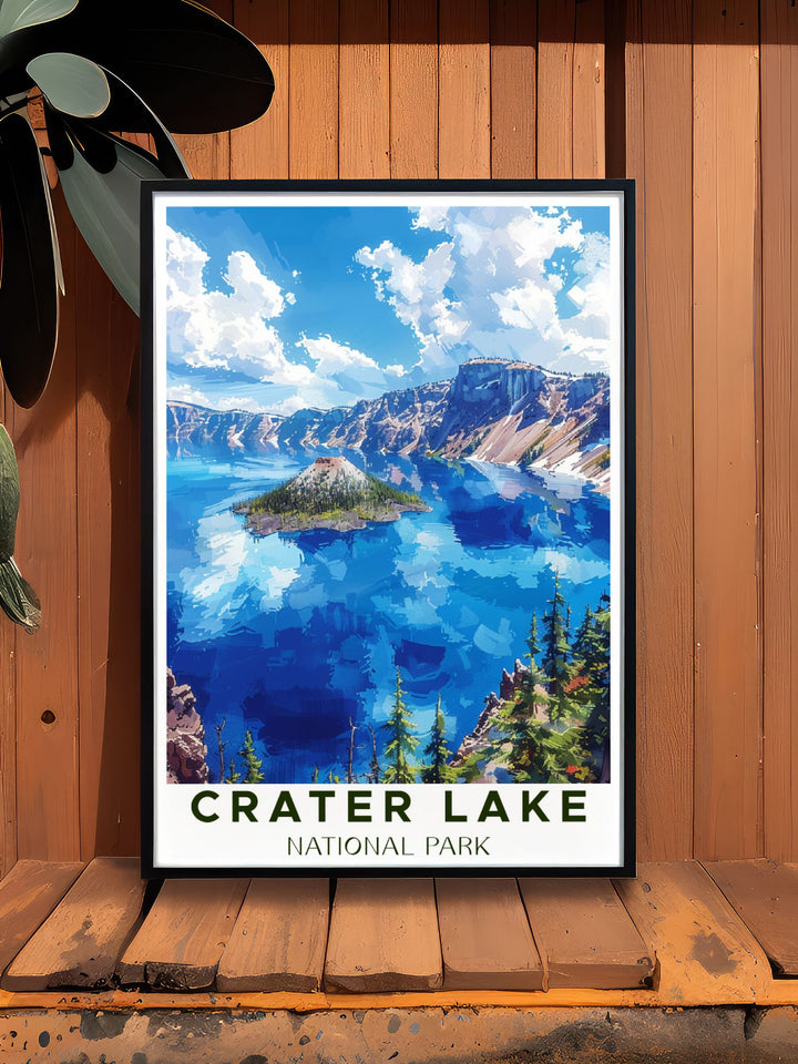 High quality Crater Lake artwork featuring the dramatic caldera and serene landscapes. Perfect for home decor and National Park gifts these Crater Lake posters add a touch of natures beauty to any space