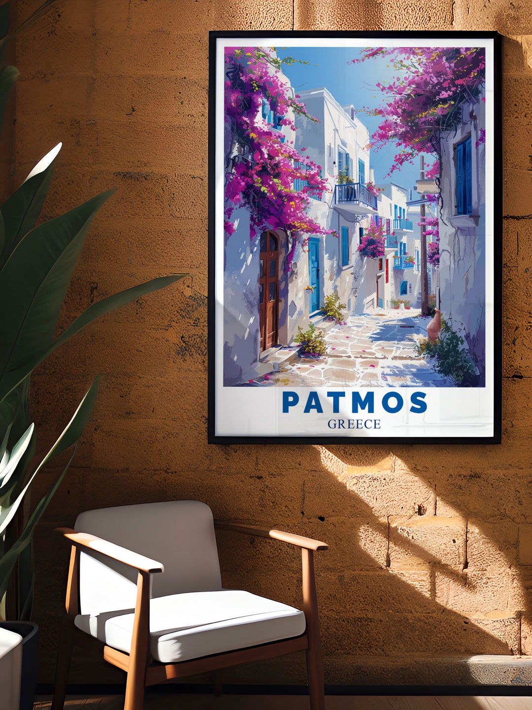 Stunning Patmos wall poster and Chora artwork perfect for adding a touch of Greek elegance to your home decor ideal for anyone looking to enhance their living room with the beauty of Greece this art print is both captivating and timeless