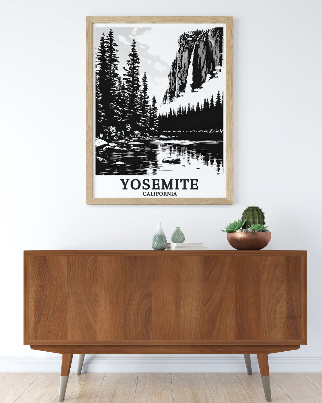 Stunning Yosemite Falls and El Capitan artwork capturing the grandeur of the Sierra Nevada perfect for modern living room and elegant home decor