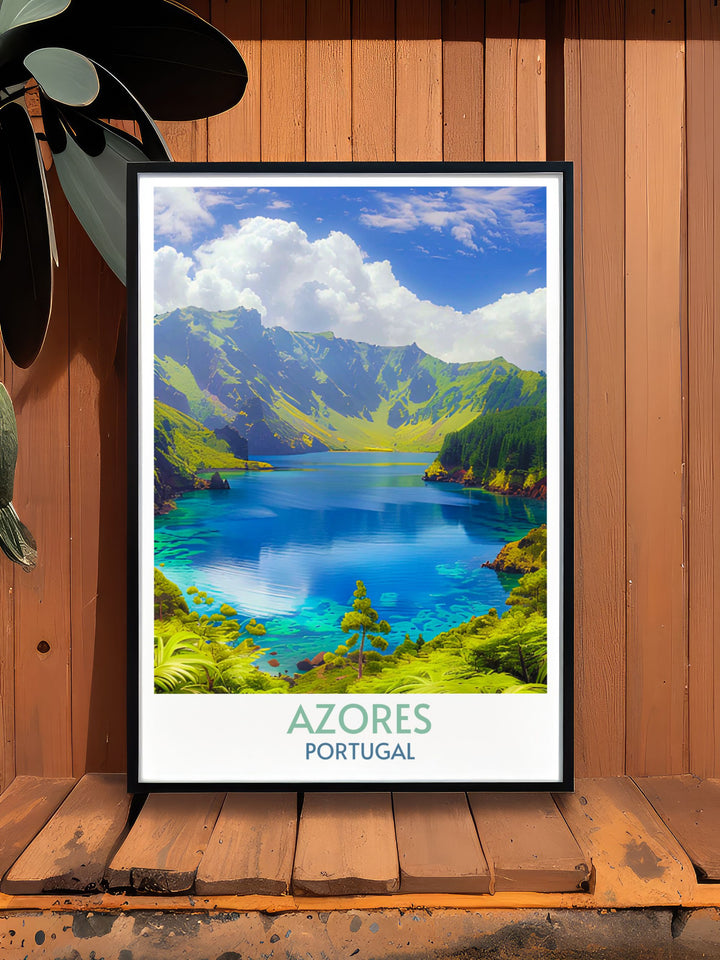Azores art print of Lagoa do Fogo, a gift ready piece for Christmas or anniversaries, capturing the islands charm.