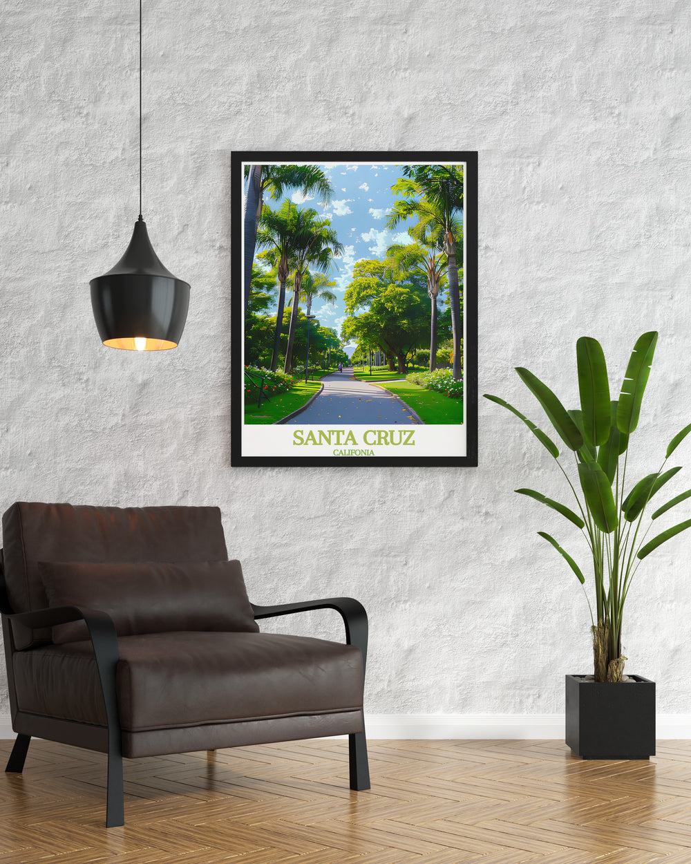 California art featuring the iconic Santa Cruz coastline and paired with Parque García Sanabria modern prints. Ideal for enhancing living room decor this artwork offers a stunning way to celebrate California travel and bring modern elegance to your home.