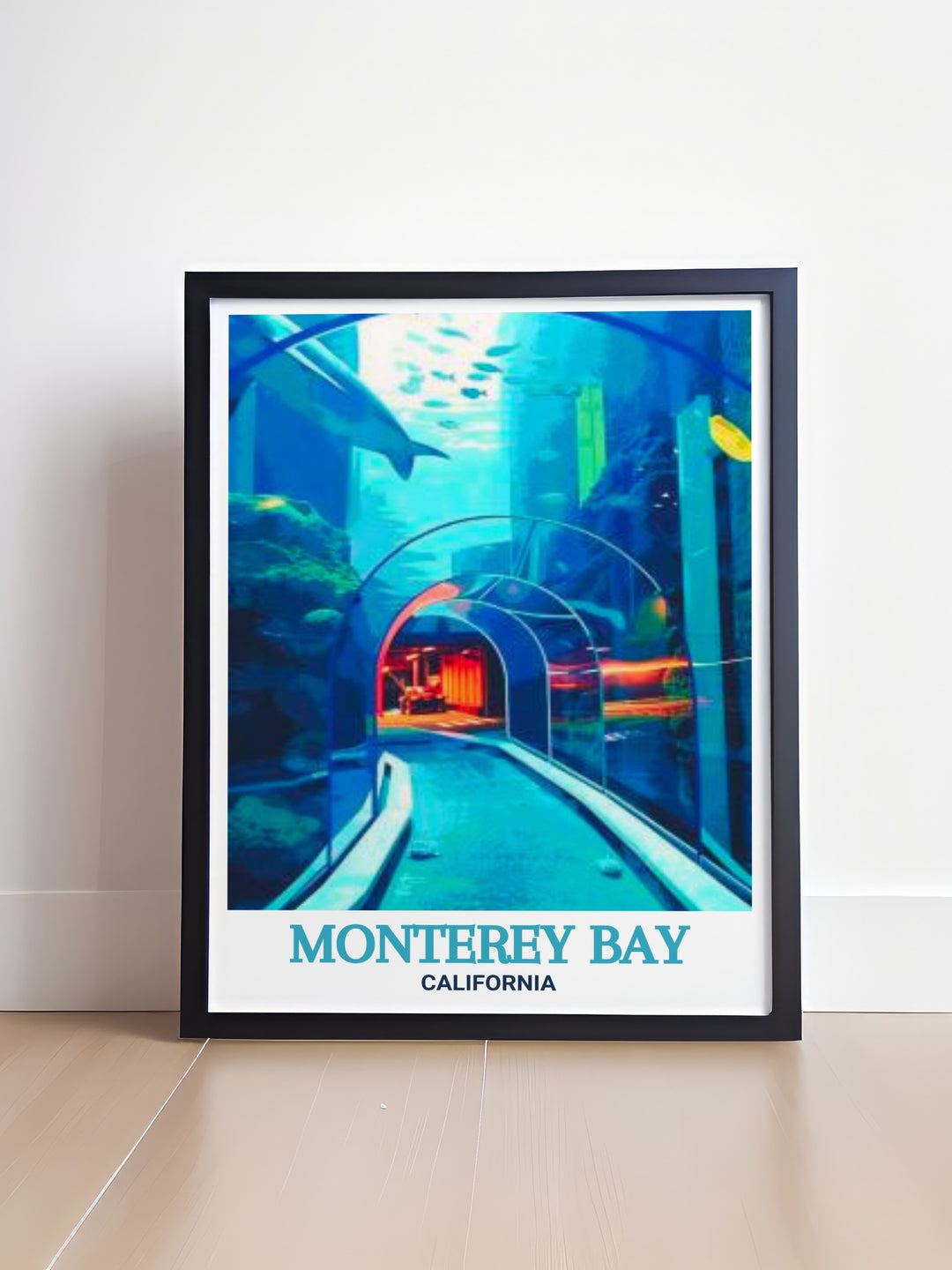 Decorative art print of the Monterey Bay Aquarium, capturing the essence of this scenic California landmark. Ideal for enhancing your home with natural beauty. The vibrant imagery provides a glimpse into the serene marine landscapes.