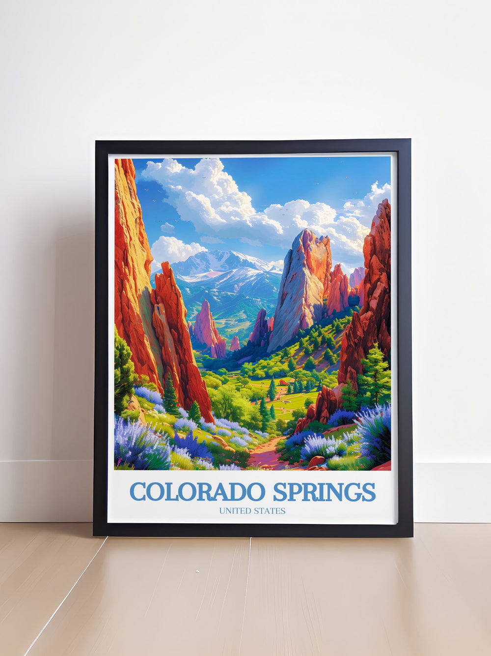 Beautiful Colorado Poster showcasing the natural wonders of Garden of Gods and Pikes Peak ideal for modern home decor and art lovers