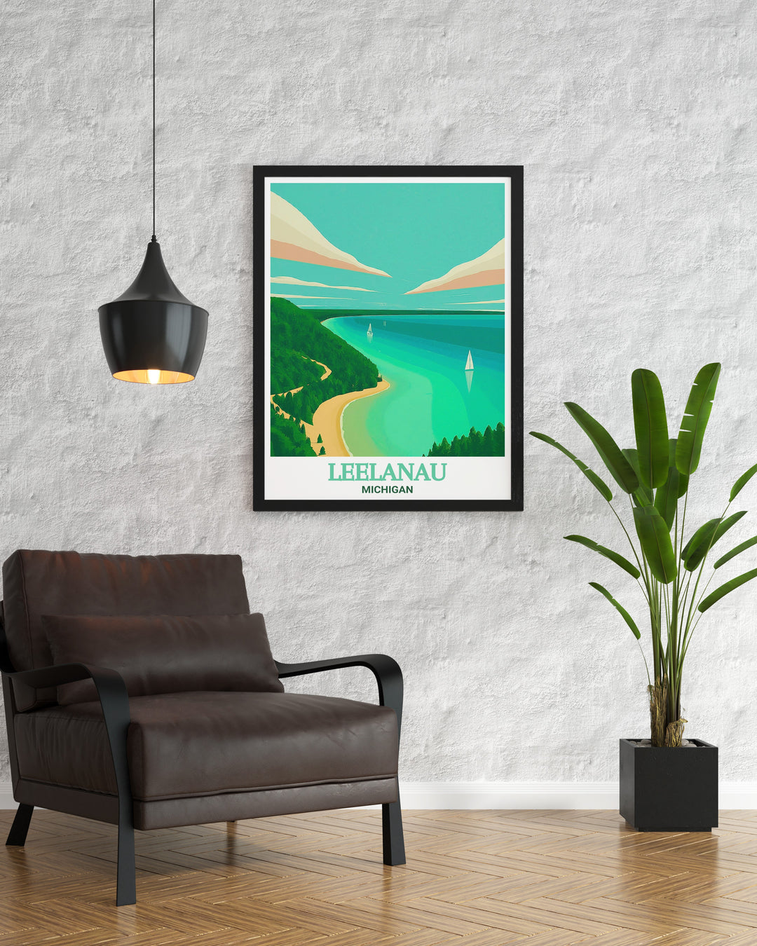 Leelanau Travel Poster featuring the serene and picturesque landscapes of Michigans Leelanau Peninsula and Leelanau State Park, capturing the essence of Michigans natural beauty. This travel poster is perfect for those who love the outdoors and want to bring a piece of Michigans wilderness into their living space.