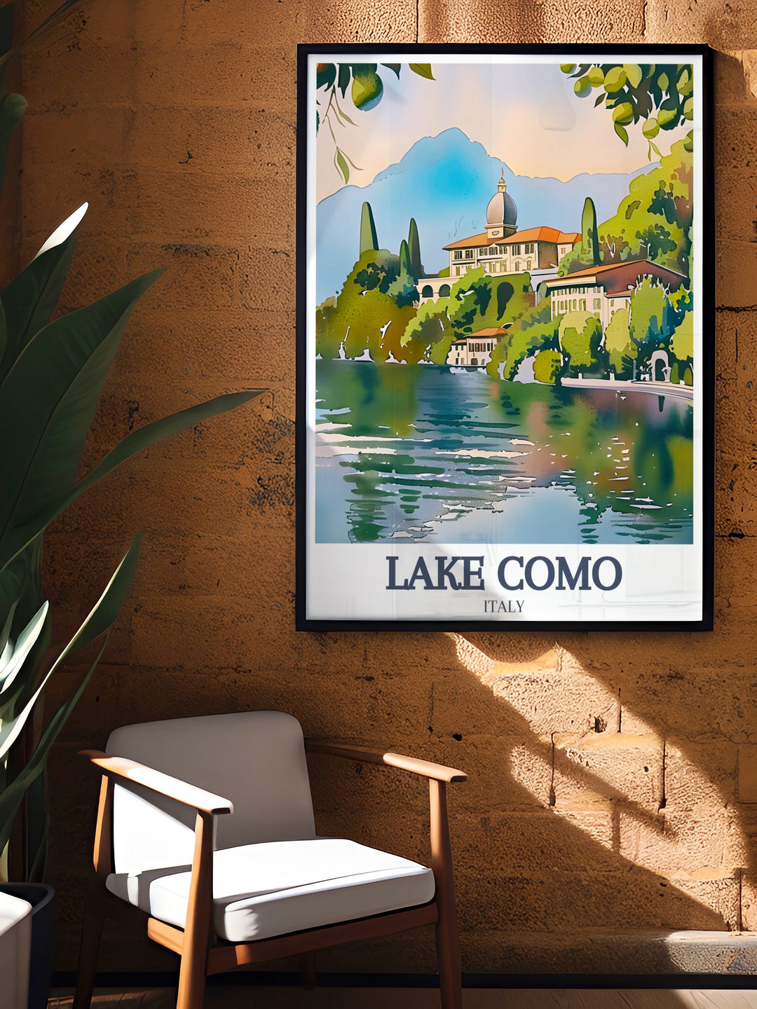 Lake Como Travel Print featuring the iconic Villa del Balbianello and the Rhaetian Alps ideal for travelers who love Italy or dream of visiting this piece is perfect for creating a peaceful and elegant ambiance in your home