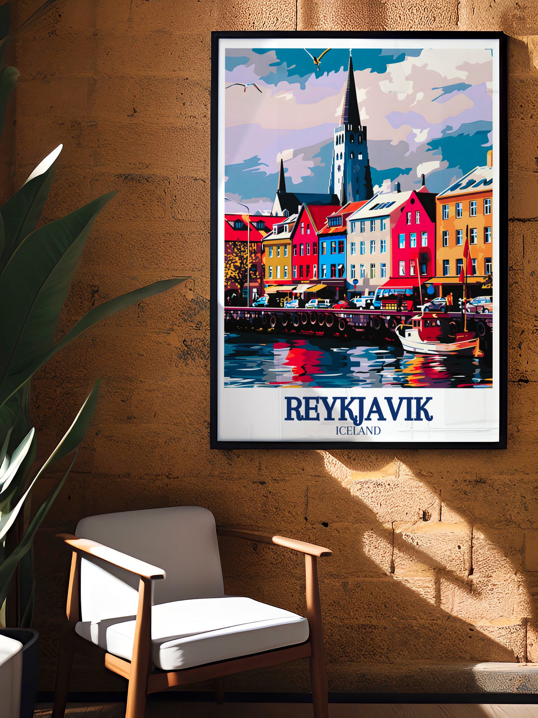 Reykjavik vintage poster showcasing the citys eclectic mix of old world charm and modern energy. This custom print is perfect for travelers, art enthusiasts, and those with a love for Icelandic culture.