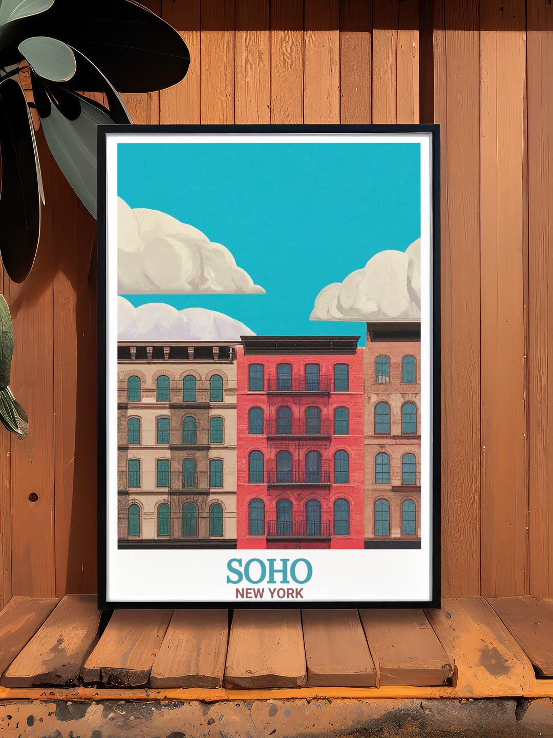 Celebrate the beauty of Londons Soho district with this retro travel print. Featuring the iconic Palladium Theatre and Cast Iron District, this poster art print is an ideal addition to any home or office, bringing a touch of Londons architectural and cultural history to your wall.