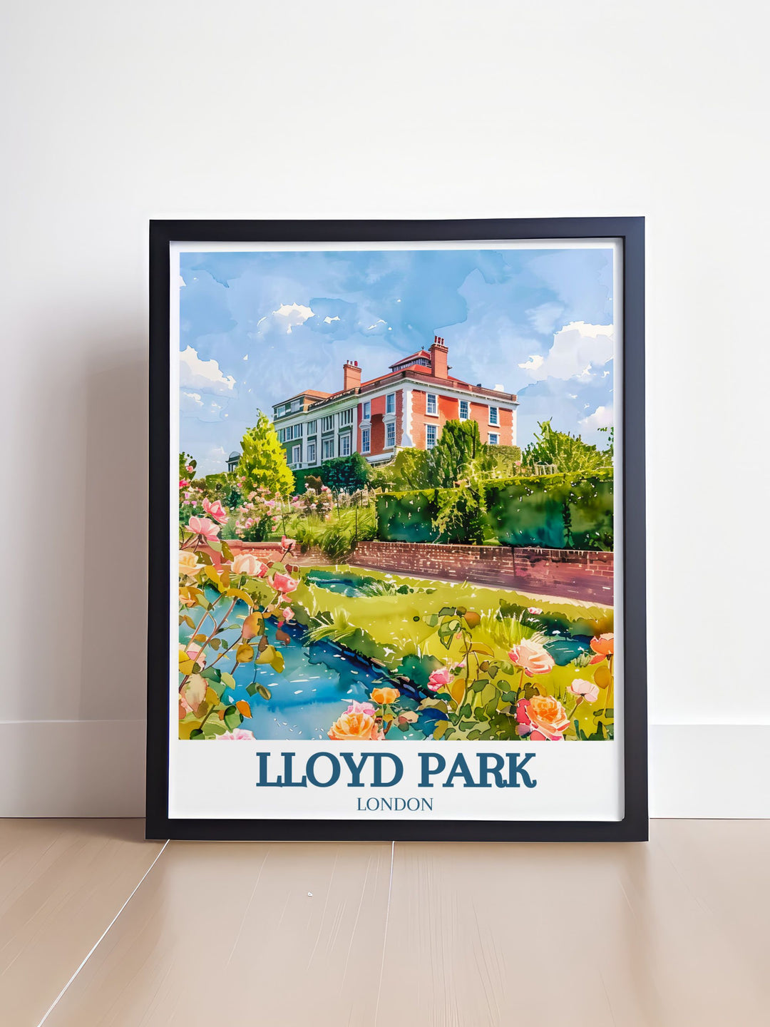 East London print showcasing the beautiful rose garden at the William Morris gallery in Lloyd Park. A captivating addition to any home decor. Ideal for those who appreciate historical and nature inspired art.