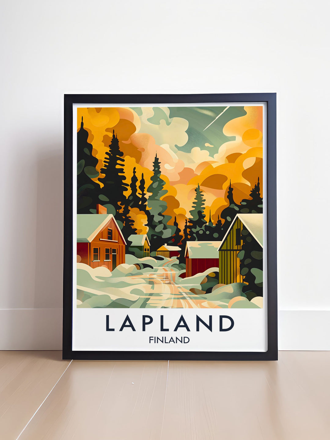 Finland Travel Print featuring Santa Claus Town and its festive charm perfect for those who love unique travel destinations and holiday decor creating a stunning piece of wall art for any space.