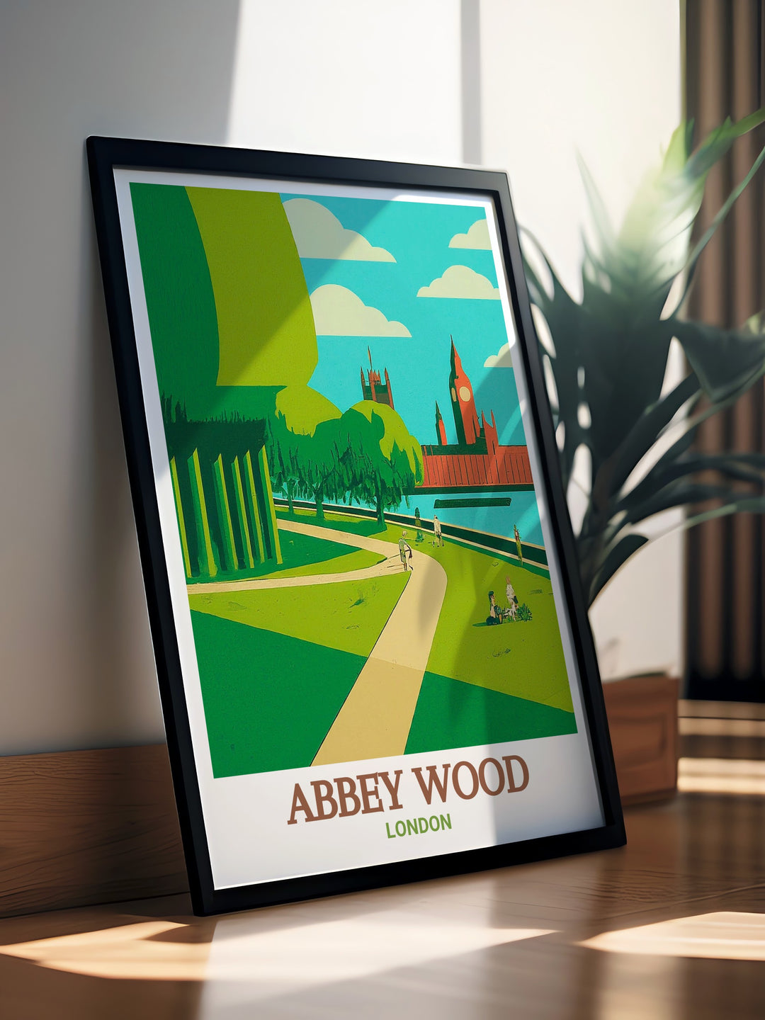 Stunning living room decor featuring Thames Path and Abbey Wood London a framed print that brings the peaceful atmosphere of South East Londons most cherished green spaces into your home