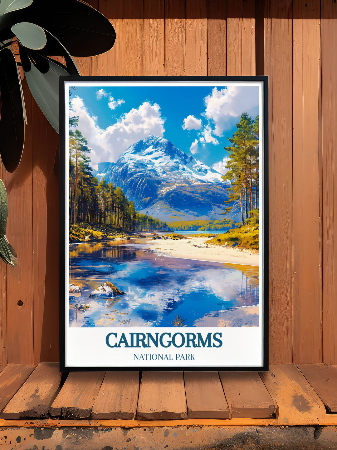 The picturesque scenery of Cairngorms National Park and the rugged allure of Cairngorm Mountain are featured in this vibrant travel poster, perfect for adding Scotlands unique charm and heritage to your home.