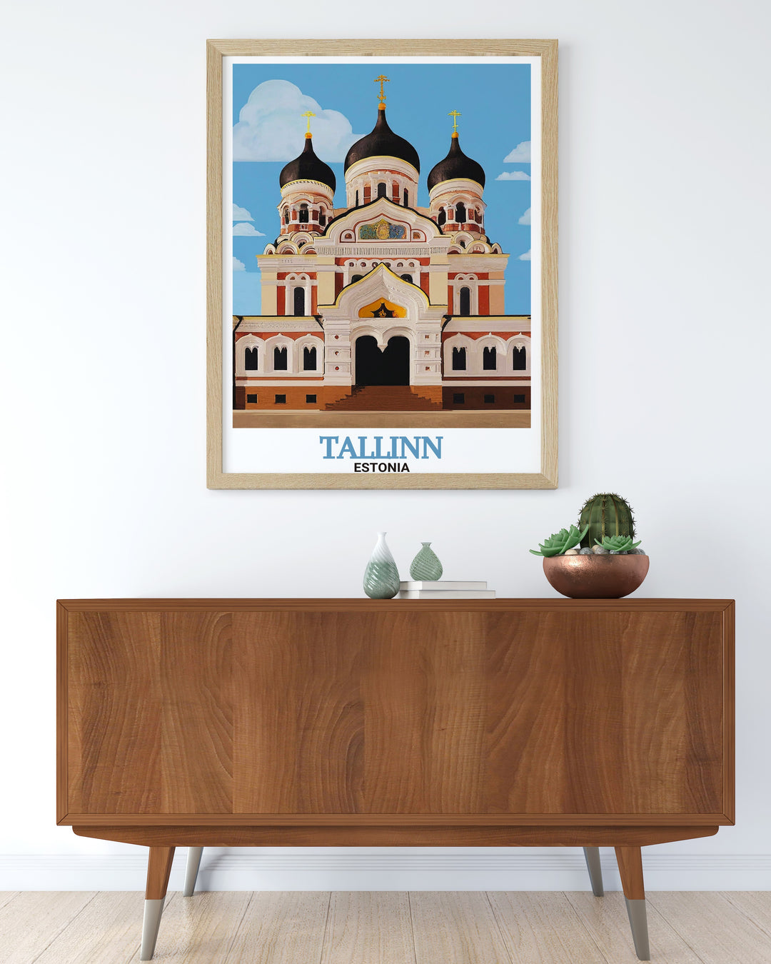 This Tallinn Estonia travel poster features the iconic Alexander Nevsky Cathedral in vibrant colors and intricate detail. The poster highlights the beauty of Estonias architectural treasures, making it a fantastic choice for those who appreciate historical landmarks. A great gift for travelers or those who love Estonia.