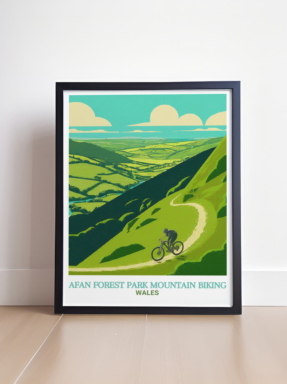 Afan Forest Park Mountain Biking poster print featuring the exciting Skyline Trail in South Wales. This vibrant cycling wall art captures the adventure and natural beauty of the MTB park, perfect for outdoor lovers and biking enthusiasts.