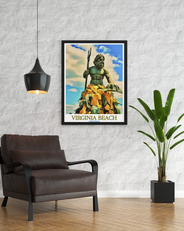 Beautiful Virginia Beach photo print featuring Neptune Statue in vivid colors perfect for elevating home decor and making a meaningful gift for friends and family ideal for any occasion including anniversaries birthdays and Christmas