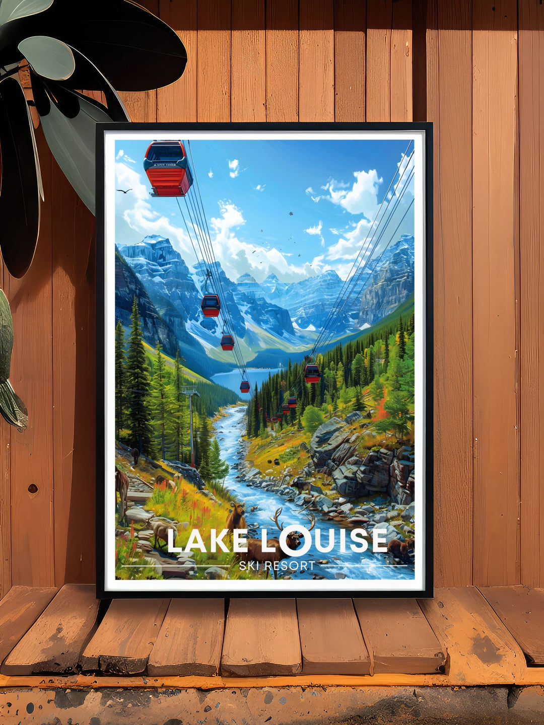 This poster captures the exhilarating experience of skiing at Lake Louise Ski Resort, with its stunning mountain scenery and dynamic atmosphere, inviting viewers to join the adventure.