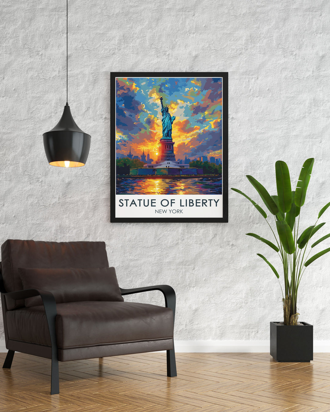 Elegant Hyde Park poster featuring the serene landscapes and historic charm with the statue of liberty in the background ideal for New York State decor lovers