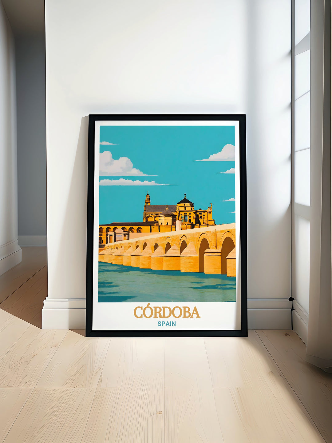 Cordoba Travel Poster featuring Roman Bridge perfect for Spain wall art or decor a beautiful way to bring the history of Cordoba into your home this stunning print offers a vibrant addition to any living room or office for lovers of travel and culture.