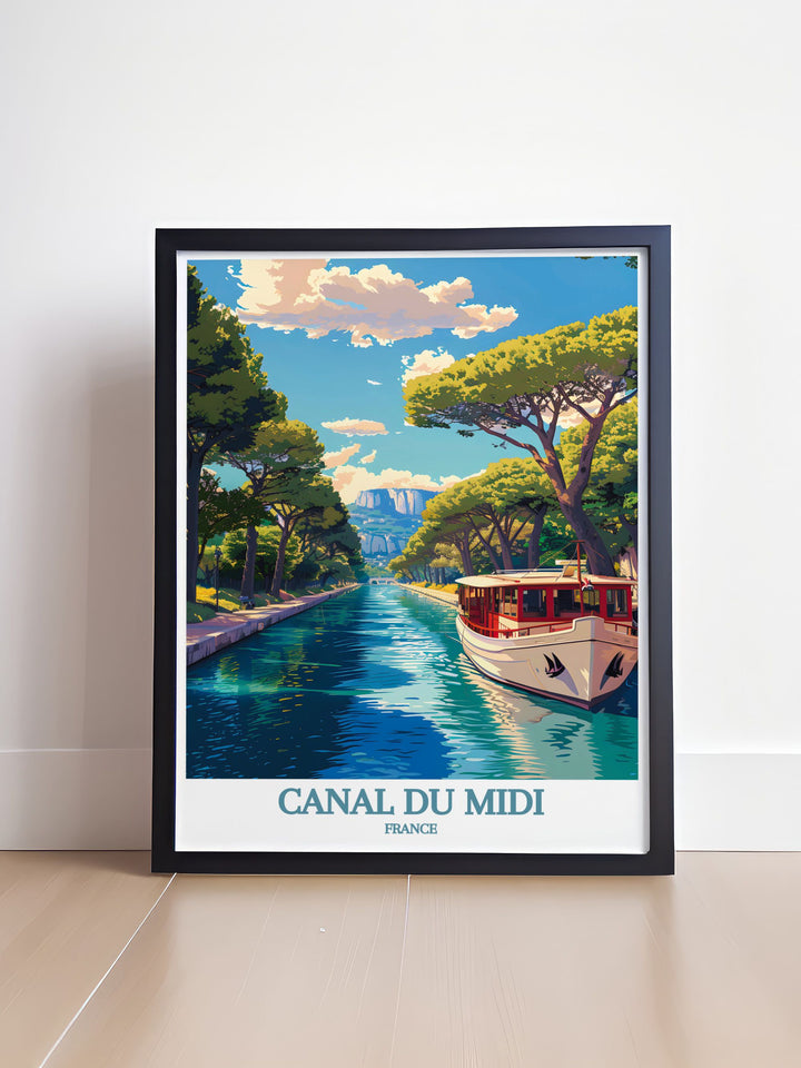 Elegant Canal du Midi travel print highlighting the scenic landscapes of Southern France perfect for art lovers