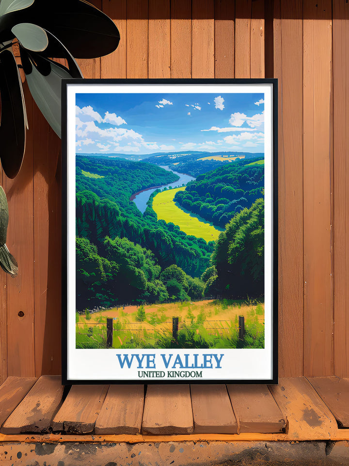 Framed print of Symonds Yat Rock featuring stunning vistas of the Wye Valley. Perfect for enhancing living room decor with a blend of vintage travel print and modern art.