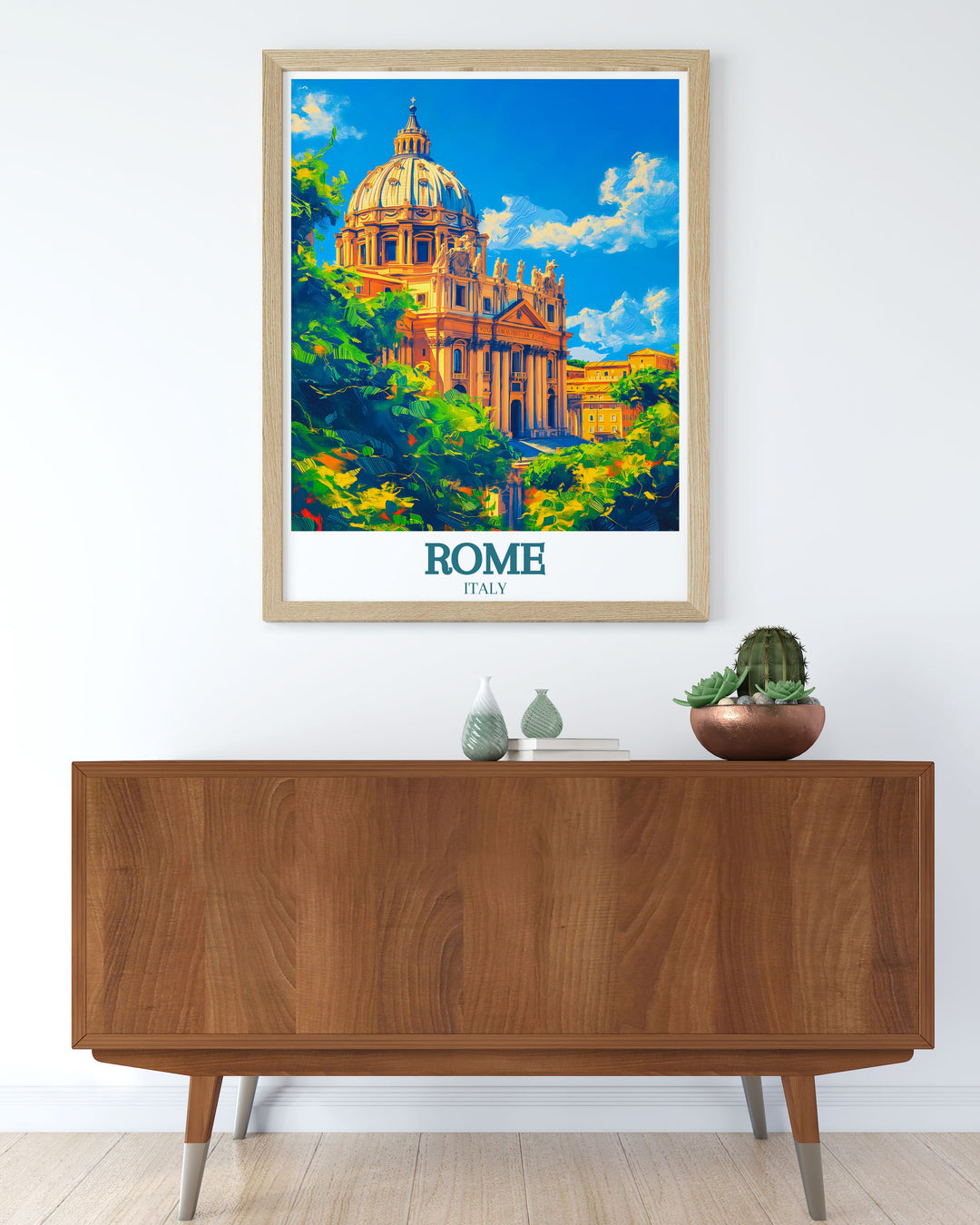 Elegant Rome poster showcasing the iconic St Basilica Vatican City perfect for those who appreciate historical landmarks and sophisticated decor makes an excellent gift for travel enthusiasts and history buffs alike.