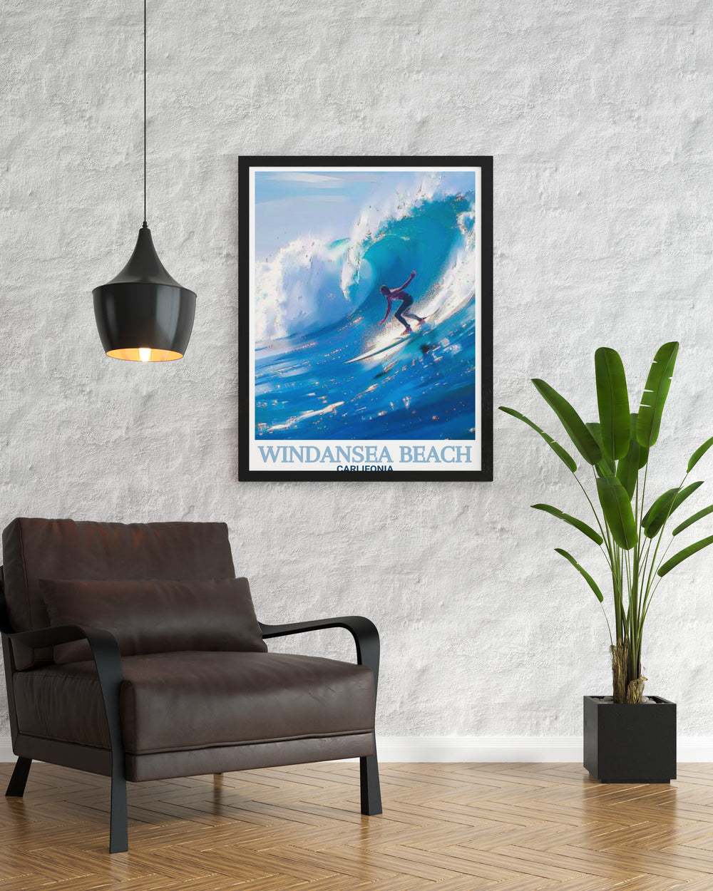 La Jolla Poster showcasing stunning Surfing Waves and rock formations perfect for modern decor. This vintage California poster is a wonderful travel poster print and an excellent personalized gift for those who love the beach.